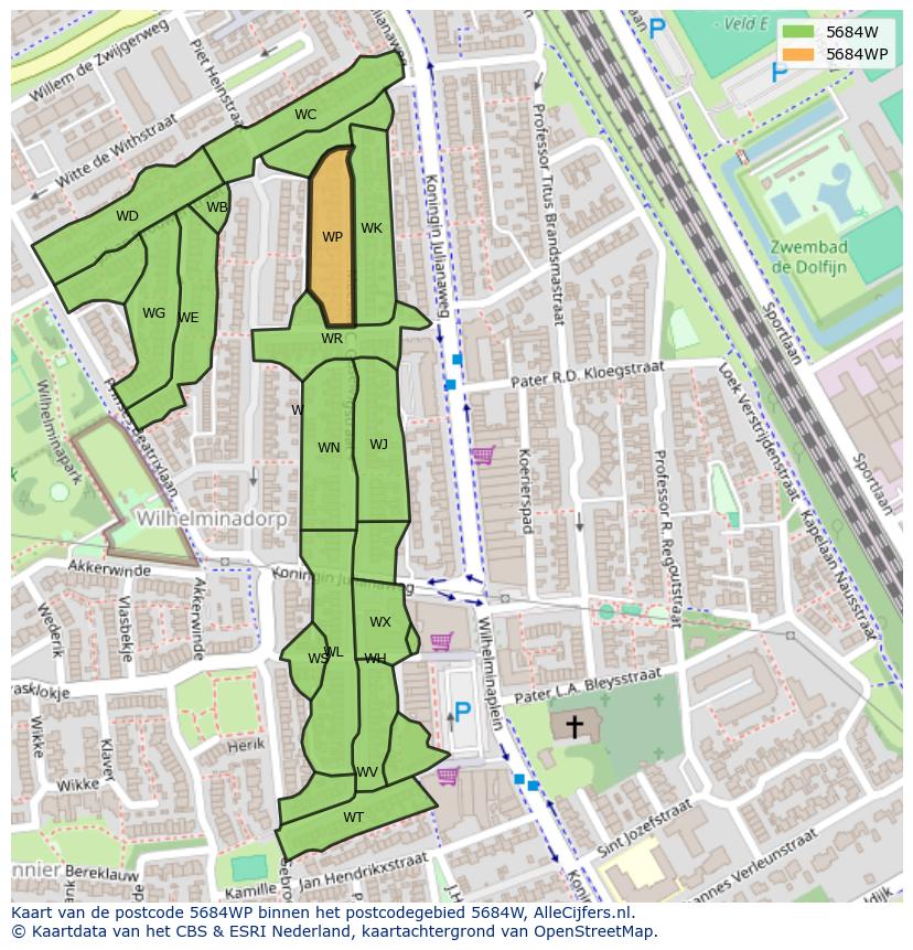 Afbeelding van het postcodegebied 5684 WP op de kaart.
