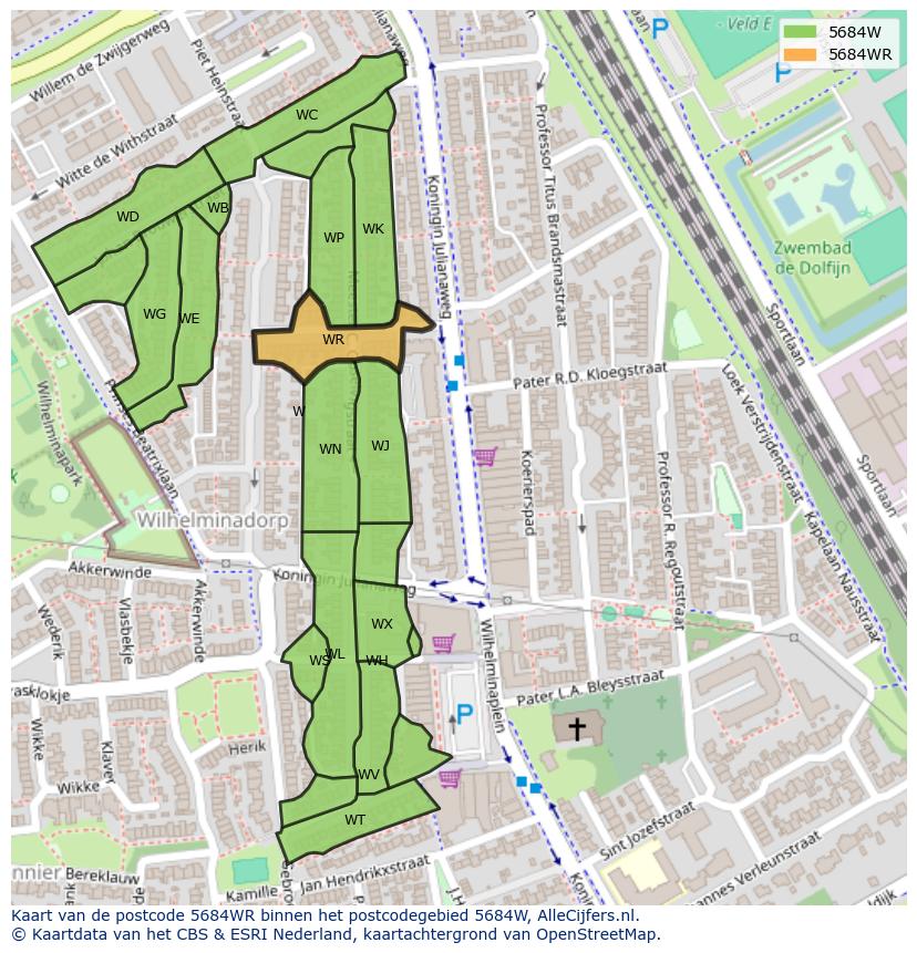 Afbeelding van het postcodegebied 5684 WR op de kaart.