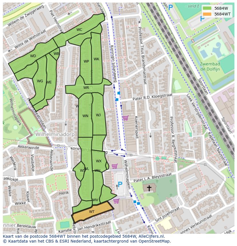 Afbeelding van het postcodegebied 5684 WT op de kaart.