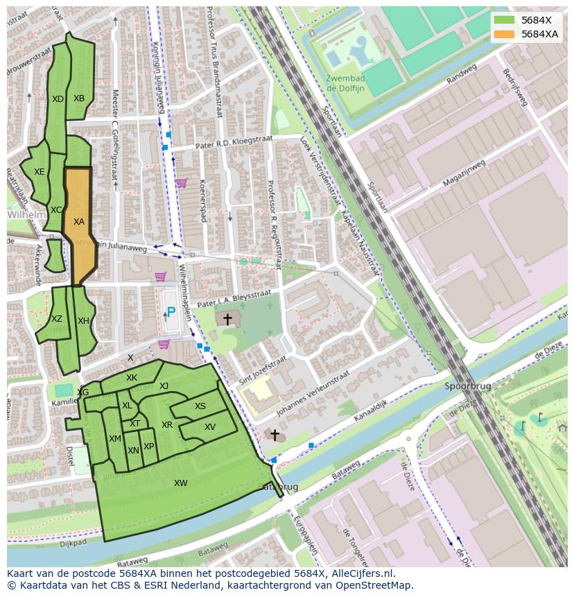 Afbeelding van het postcodegebied 5684 XA op de kaart.