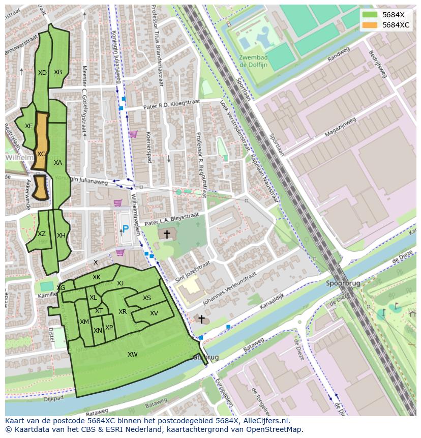 Afbeelding van het postcodegebied 5684 XC op de kaart.