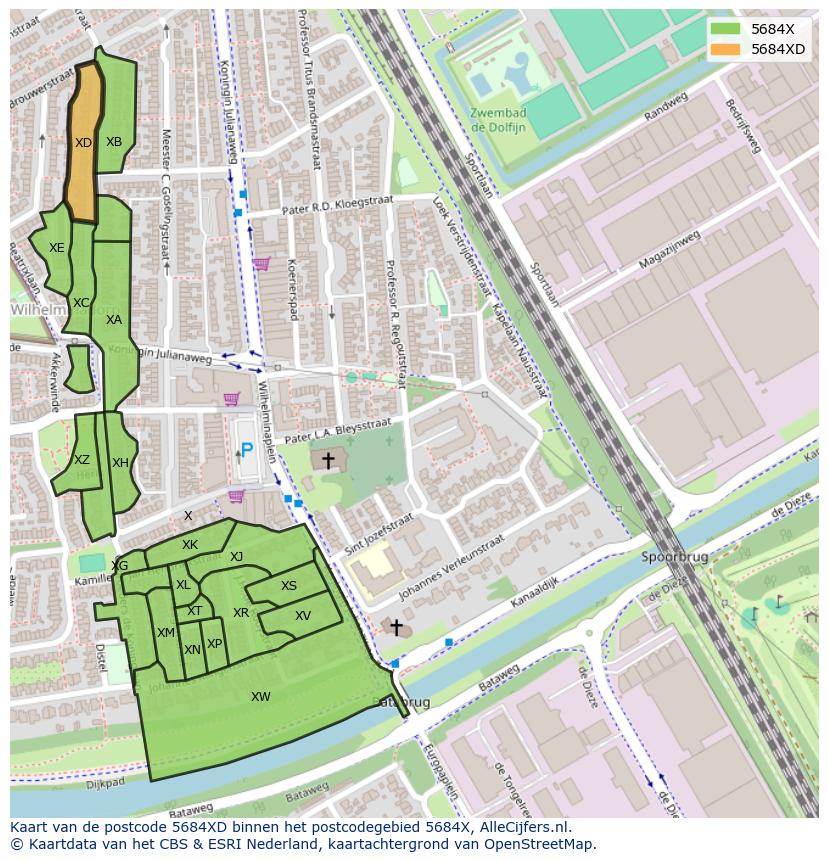 Afbeelding van het postcodegebied 5684 XD op de kaart.
