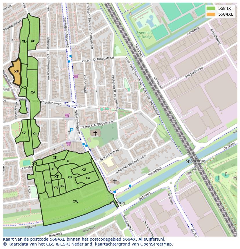 Afbeelding van het postcodegebied 5684 XE op de kaart.