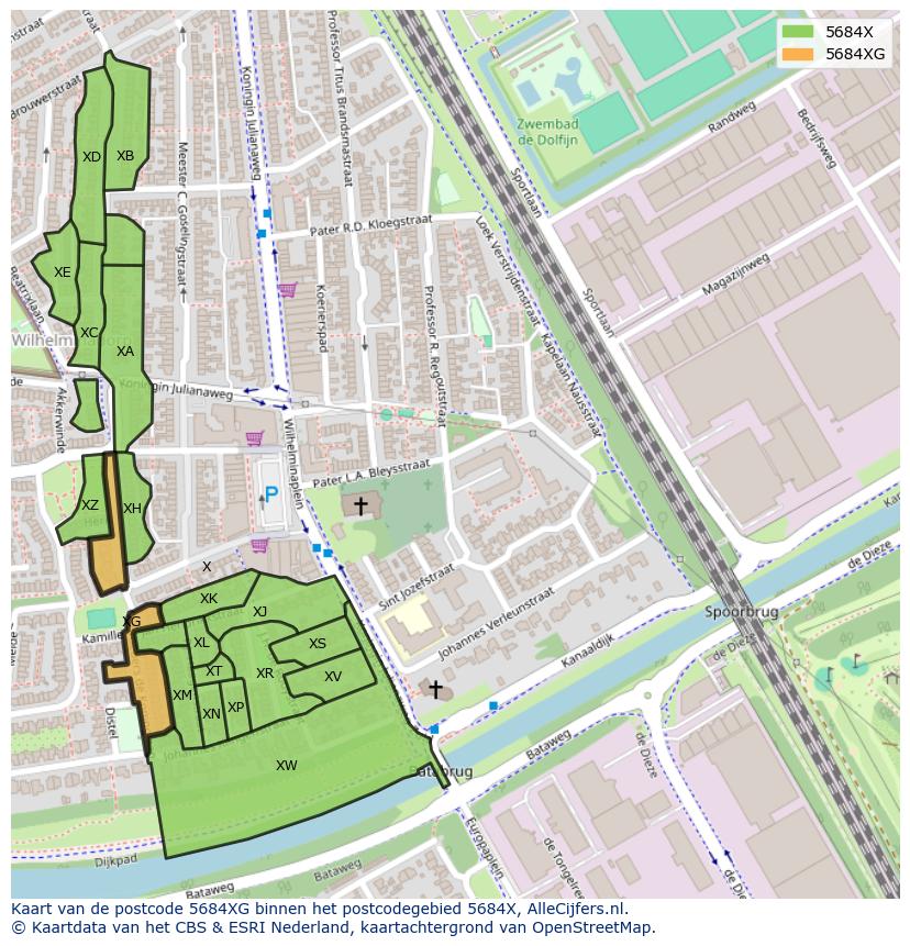 Afbeelding van het postcodegebied 5684 XG op de kaart.