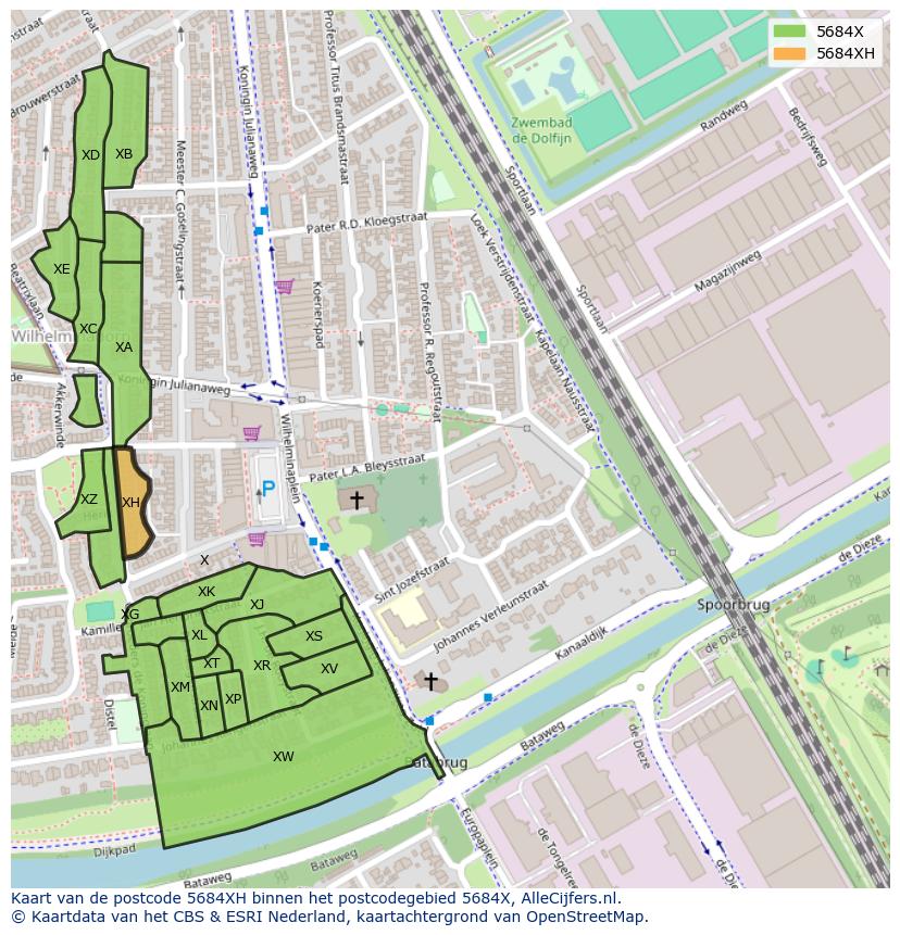 Afbeelding van het postcodegebied 5684 XH op de kaart.