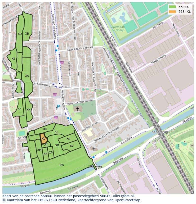 Afbeelding van het postcodegebied 5684 XL op de kaart.