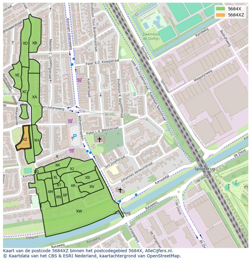 Afbeelding van het postcodegebied 5684 XZ op de kaart.