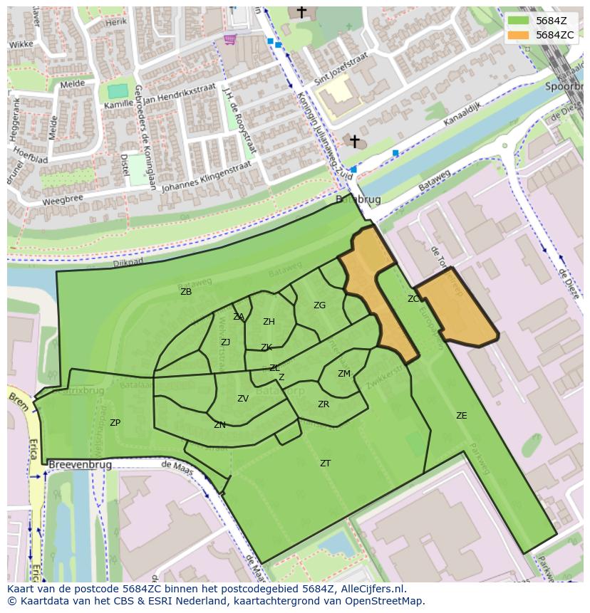 Afbeelding van het postcodegebied 5684 ZC op de kaart.