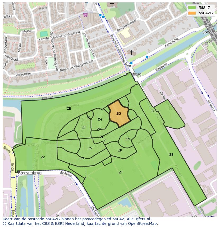 Afbeelding van het postcodegebied 5684 ZG op de kaart.