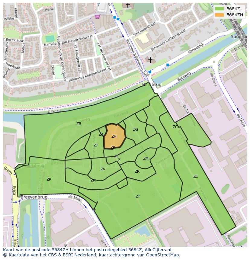 Afbeelding van het postcodegebied 5684 ZH op de kaart.