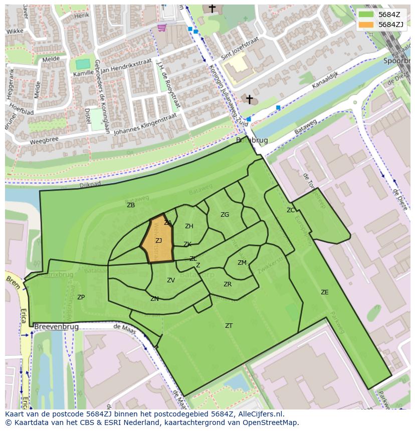 Afbeelding van het postcodegebied 5684 ZJ op de kaart.