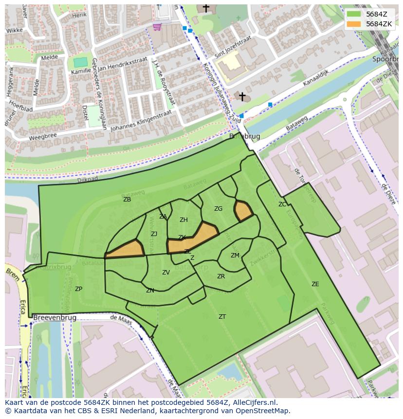 Afbeelding van het postcodegebied 5684 ZK op de kaart.