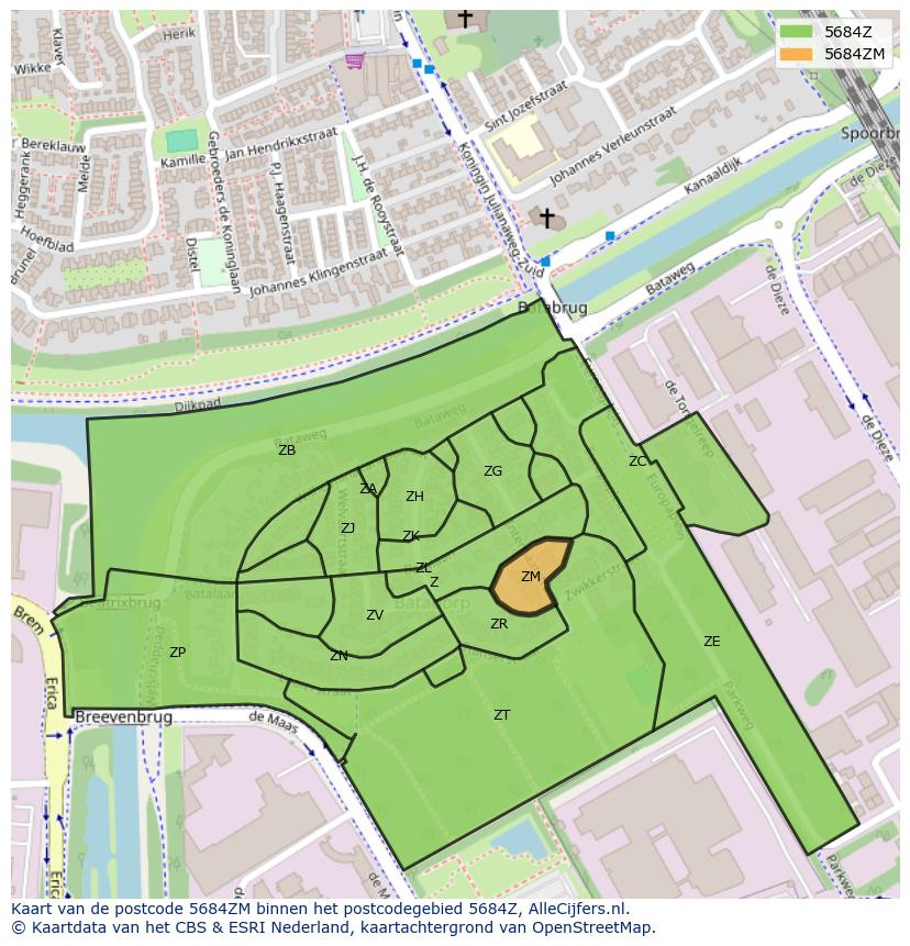 Afbeelding van het postcodegebied 5684 ZM op de kaart.