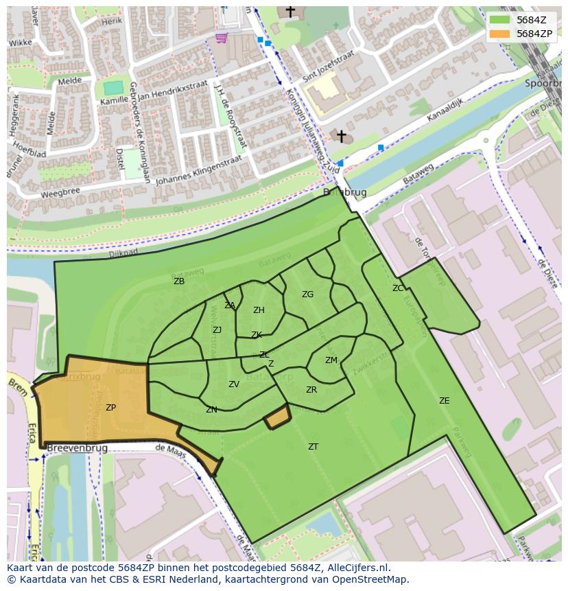 Afbeelding van het postcodegebied 5684 ZP op de kaart.