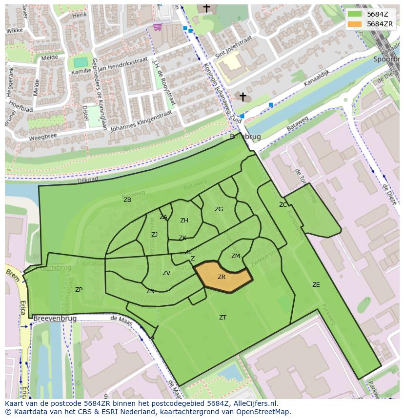 Afbeelding van het postcodegebied 5684 ZR op de kaart.