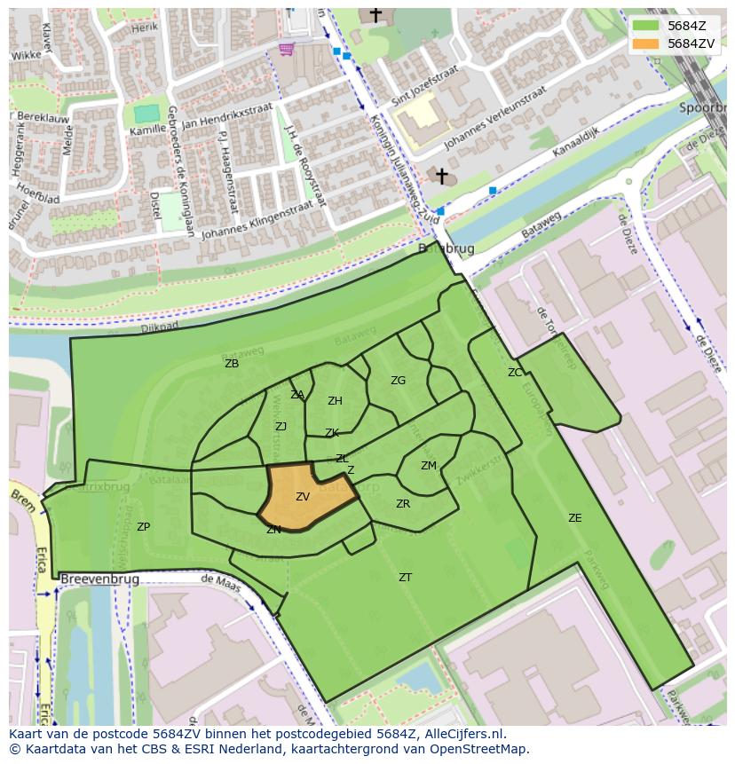 Afbeelding van het postcodegebied 5684 ZV op de kaart.