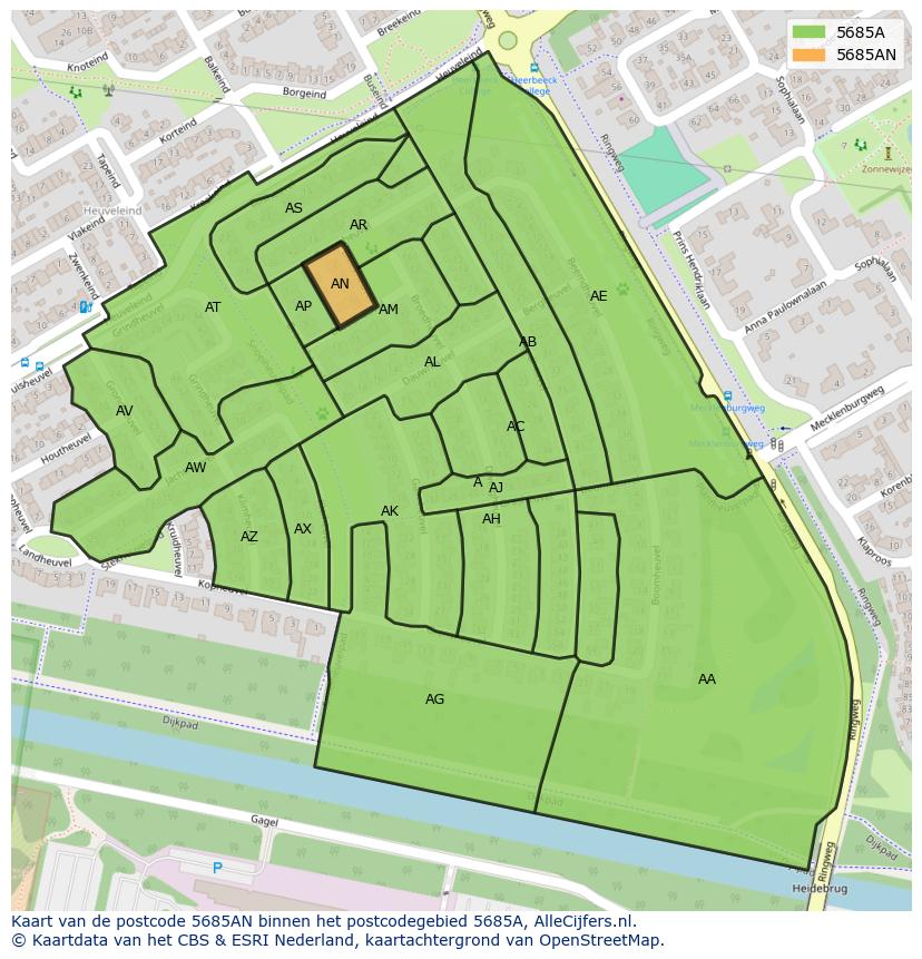 Afbeelding van het postcodegebied 5685 AN op de kaart.