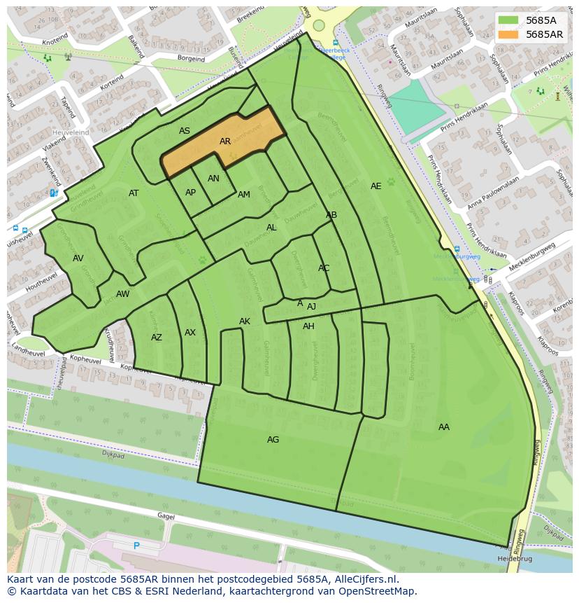 Afbeelding van het postcodegebied 5685 AR op de kaart.
