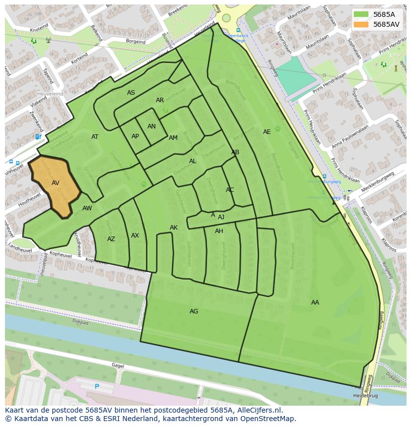 Afbeelding van het postcodegebied 5685 AV op de kaart.