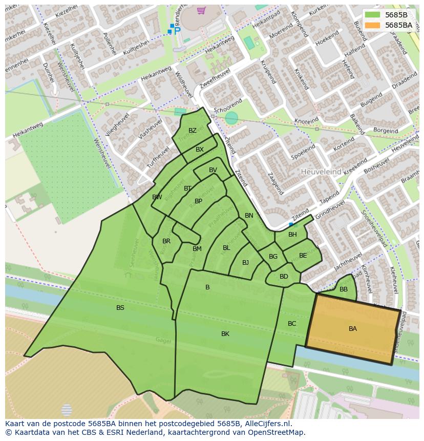 Afbeelding van het postcodegebied 5685 BA op de kaart.