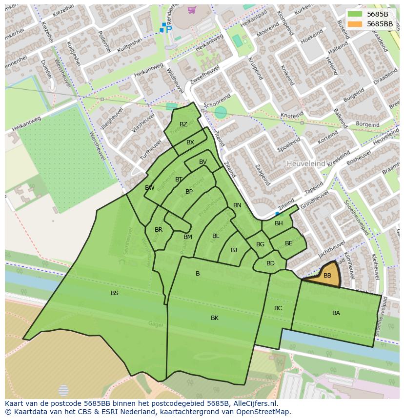 Afbeelding van het postcodegebied 5685 BB op de kaart.