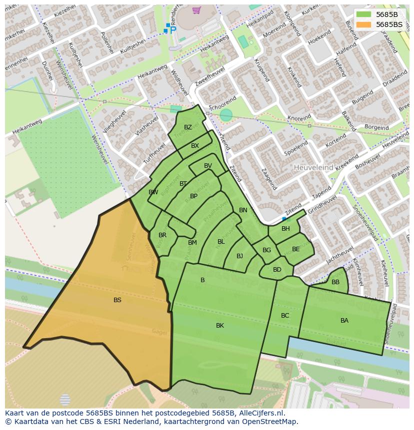 Afbeelding van het postcodegebied 5685 BS op de kaart.