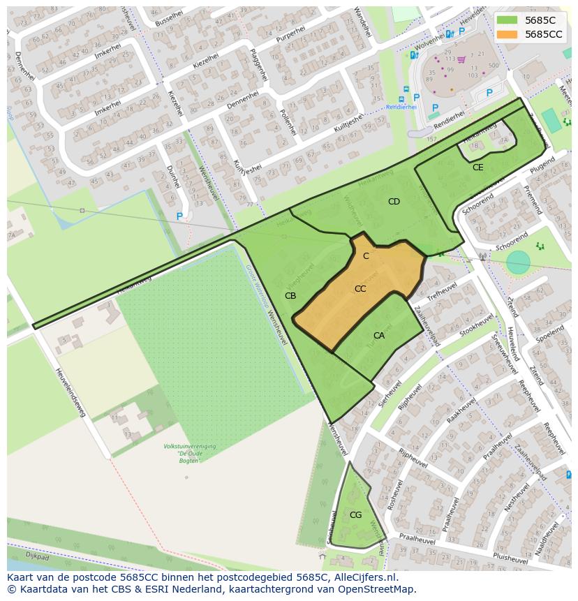 Afbeelding van het postcodegebied 5685 CC op de kaart.