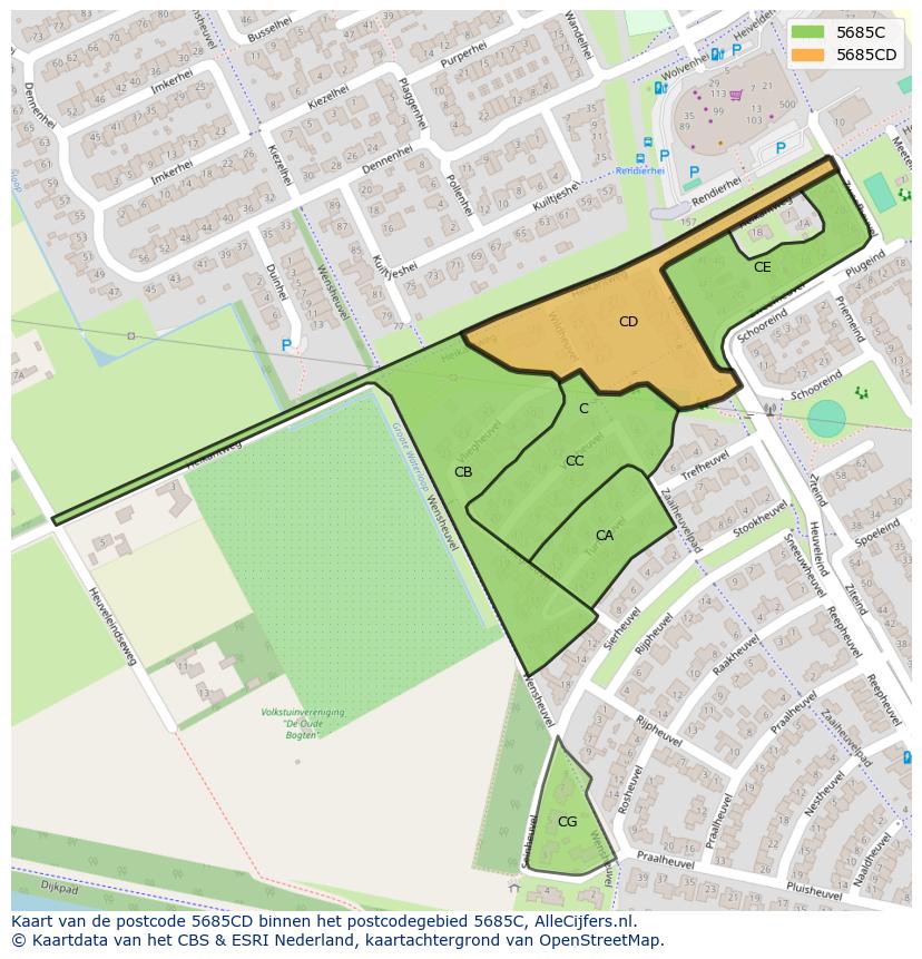 Afbeelding van het postcodegebied 5685 CD op de kaart.
