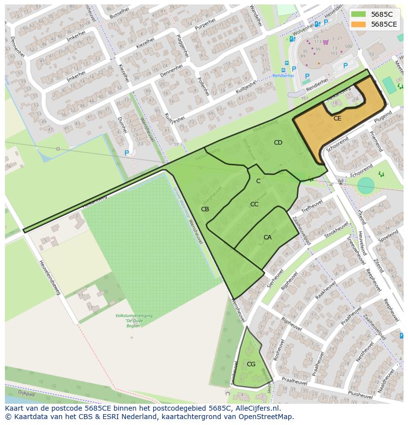 Afbeelding van het postcodegebied 5685 CE op de kaart.