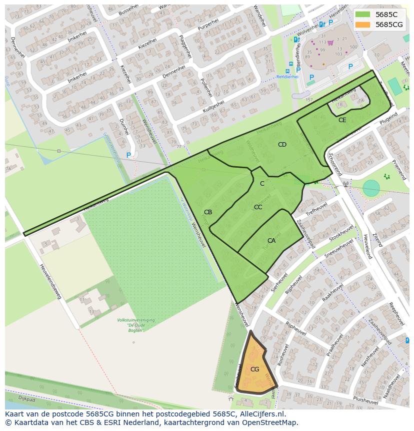 Afbeelding van het postcodegebied 5685 CG op de kaart.