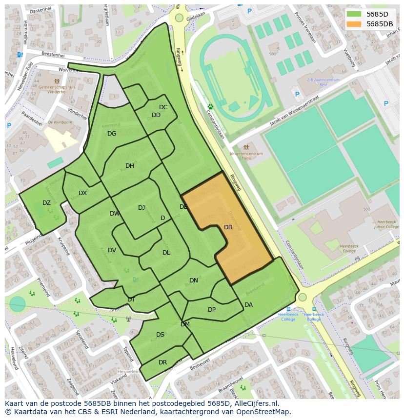 Afbeelding van het postcodegebied 5685 DB op de kaart.