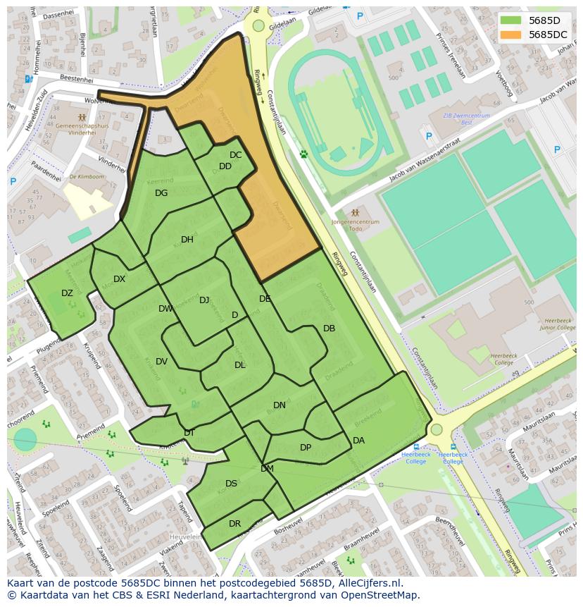 Afbeelding van het postcodegebied 5685 DC op de kaart.