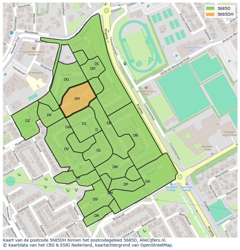Afbeelding van het postcodegebied 5685 DH op de kaart.