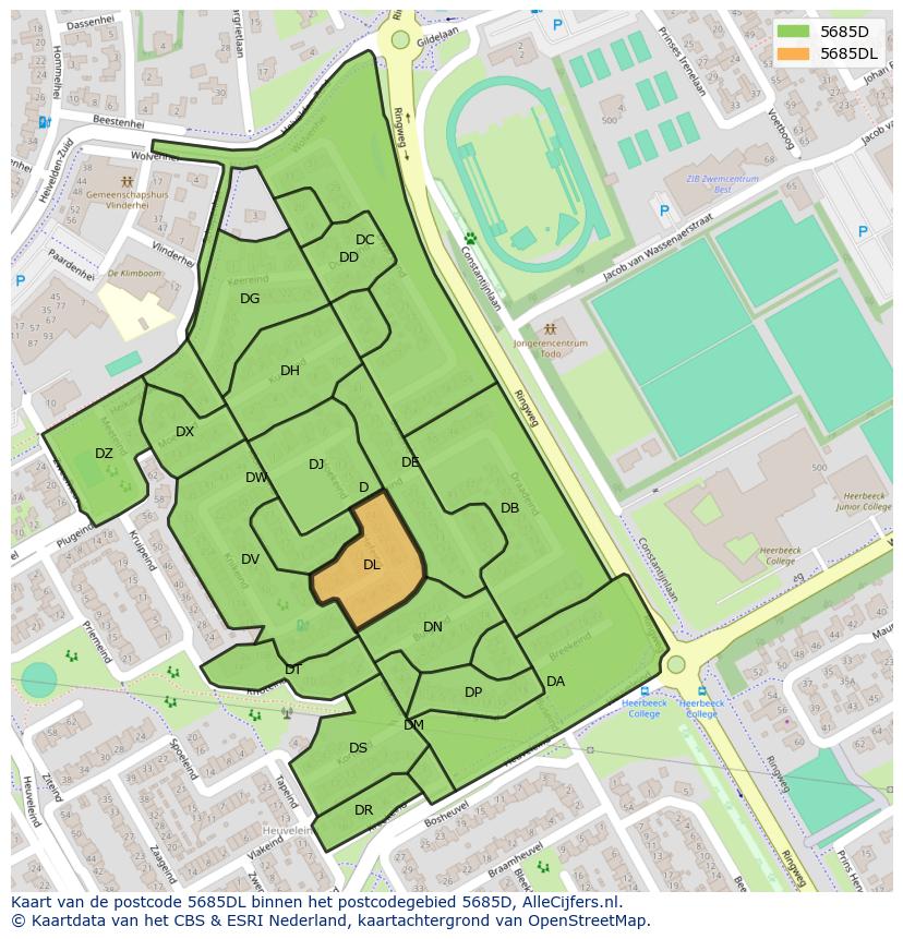 Afbeelding van het postcodegebied 5685 DL op de kaart.