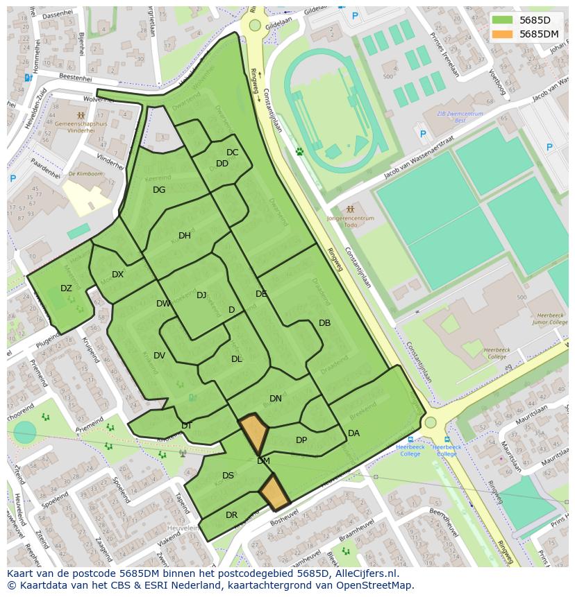 Afbeelding van het postcodegebied 5685 DM op de kaart.