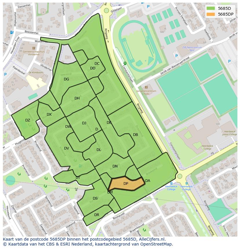 Afbeelding van het postcodegebied 5685 DP op de kaart.
