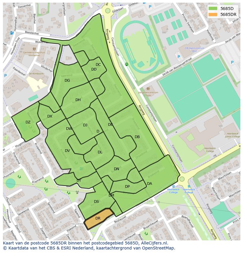 Afbeelding van het postcodegebied 5685 DR op de kaart.