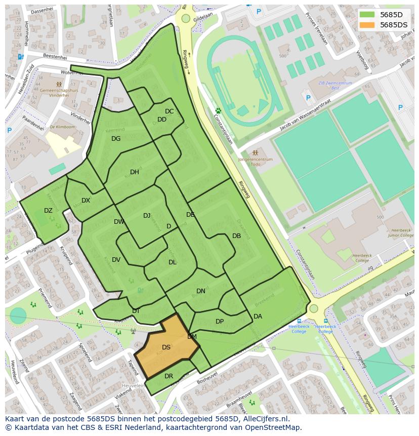Afbeelding van het postcodegebied 5685 DS op de kaart.