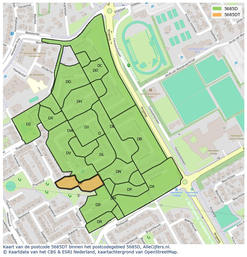 Afbeelding van het postcodegebied 5685 DT op de kaart.