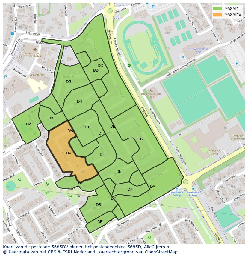 Afbeelding van het postcodegebied 5685 DV op de kaart.