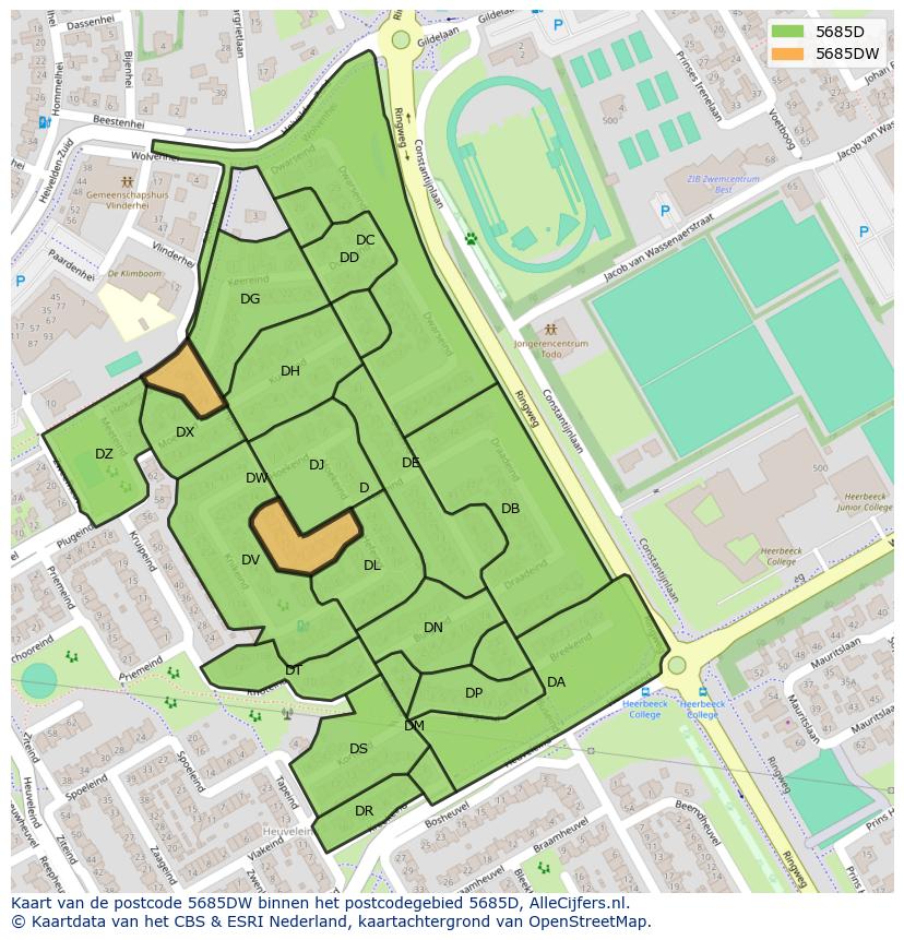 Afbeelding van het postcodegebied 5685 DW op de kaart.
