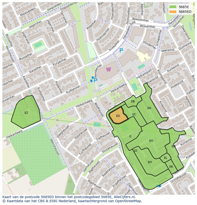Afbeelding van het postcodegebied 5685 ED op de kaart.