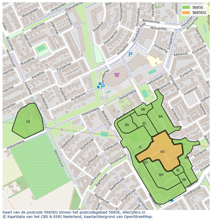 Afbeelding van het postcodegebied 5685 EG op de kaart.