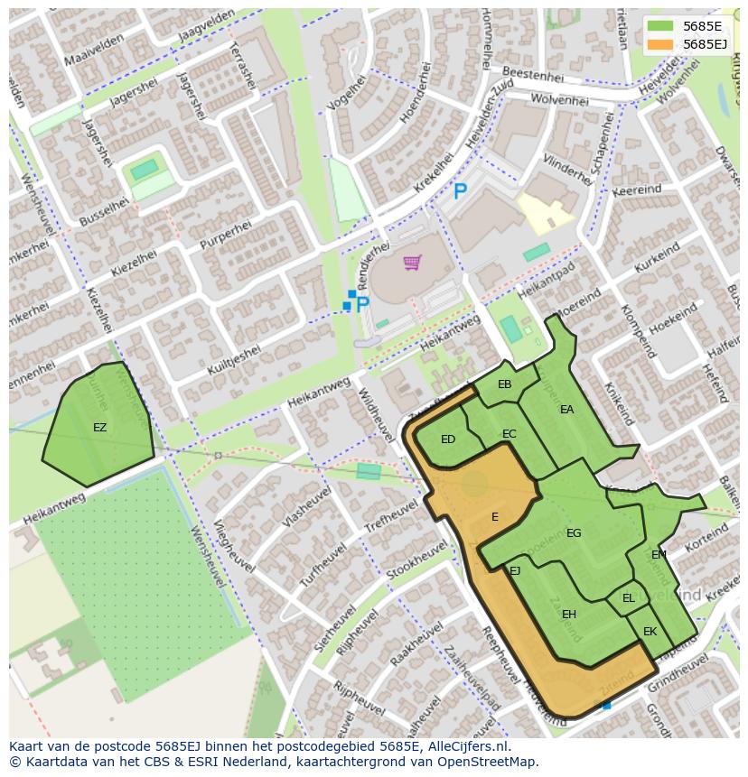 Afbeelding van het postcodegebied 5685 EJ op de kaart.