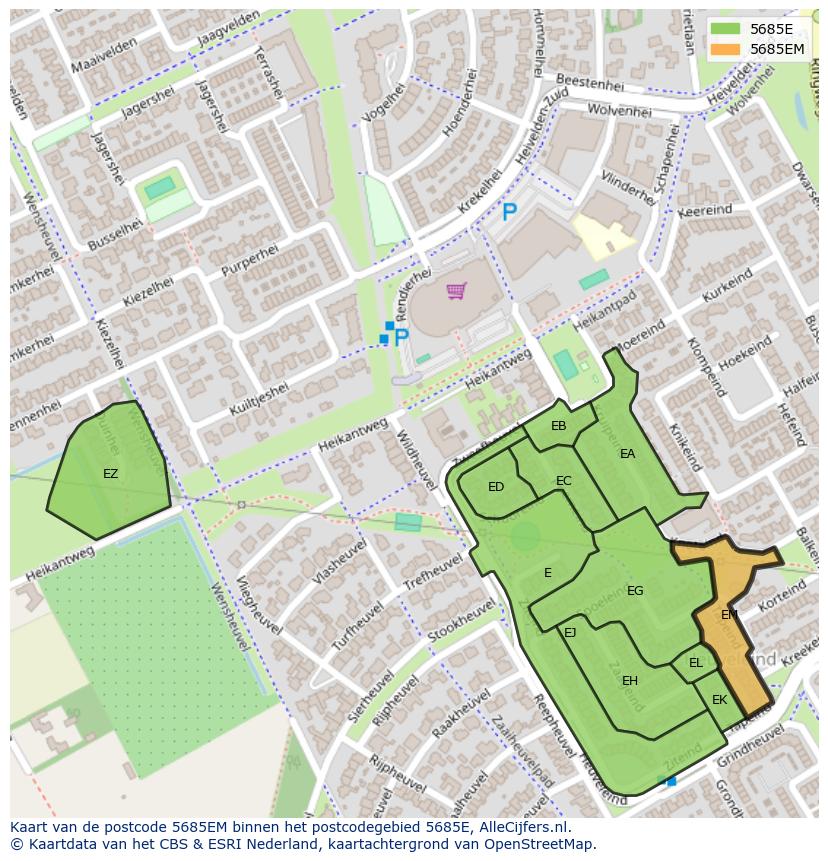 Afbeelding van het postcodegebied 5685 EM op de kaart.