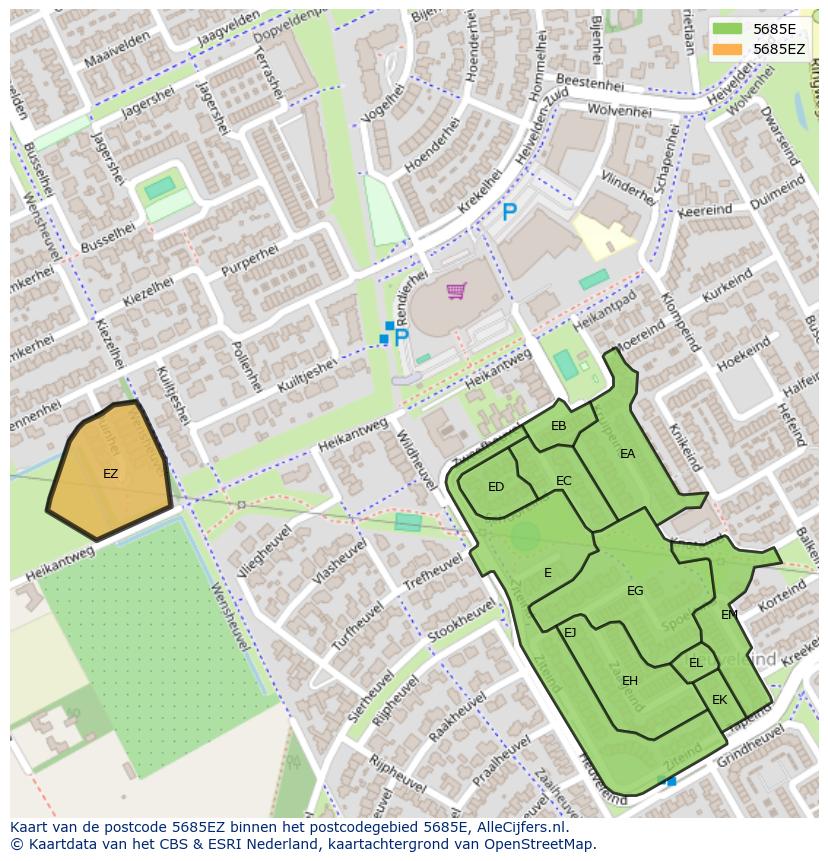 Afbeelding van het postcodegebied 5685 EZ op de kaart.