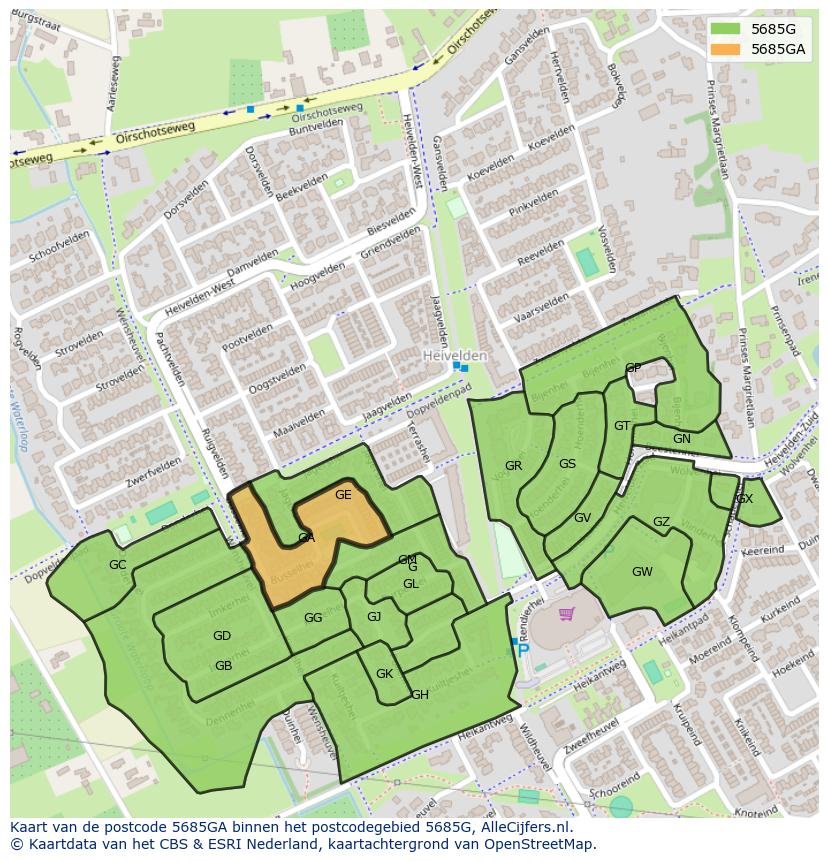 Afbeelding van het postcodegebied 5685 GA op de kaart.