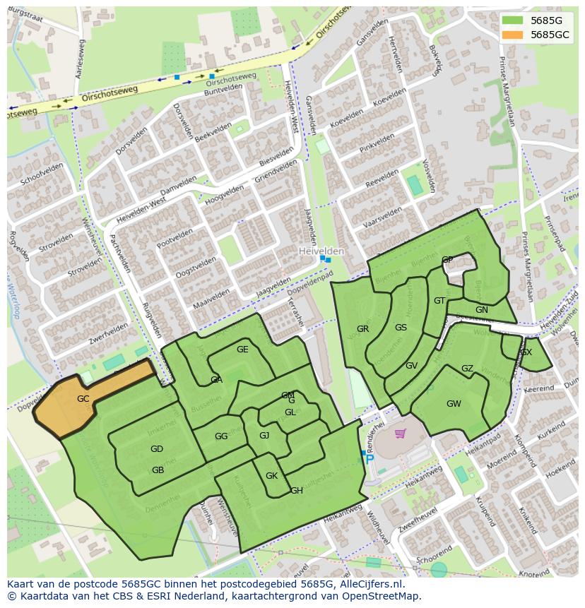Afbeelding van het postcodegebied 5685 GC op de kaart.