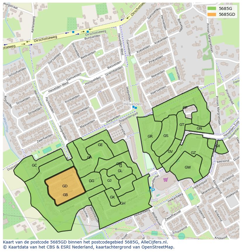 Afbeelding van het postcodegebied 5685 GD op de kaart.