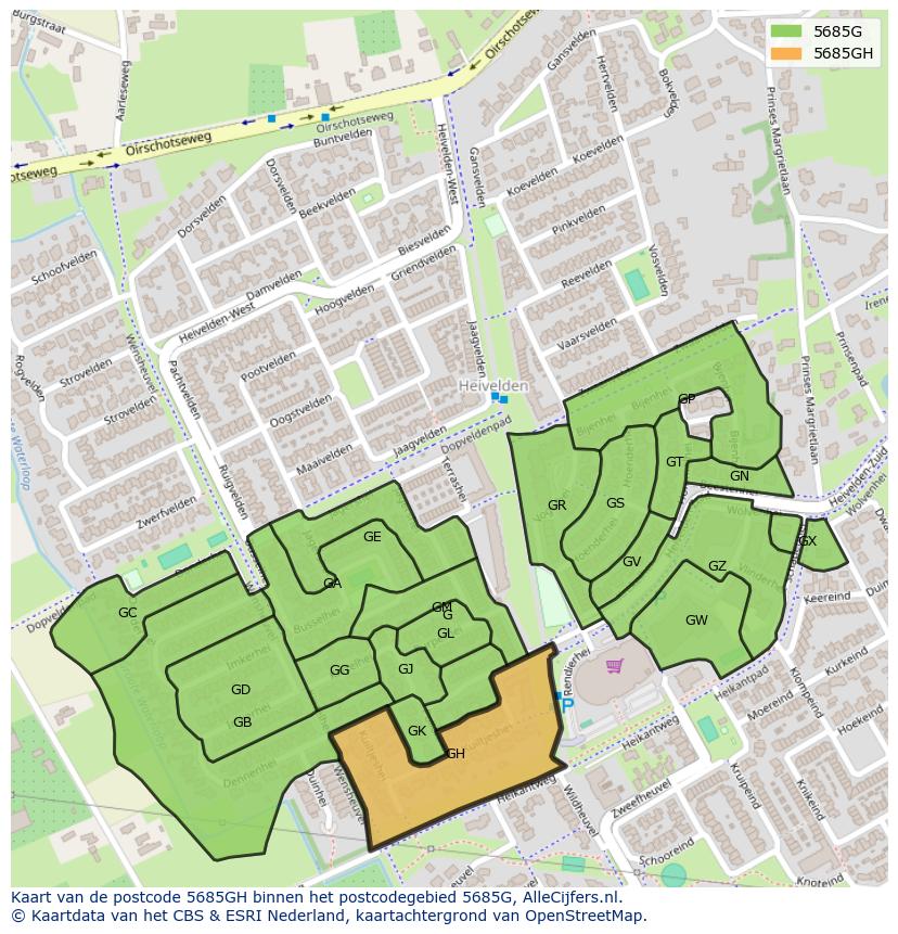 Afbeelding van het postcodegebied 5685 GH op de kaart.